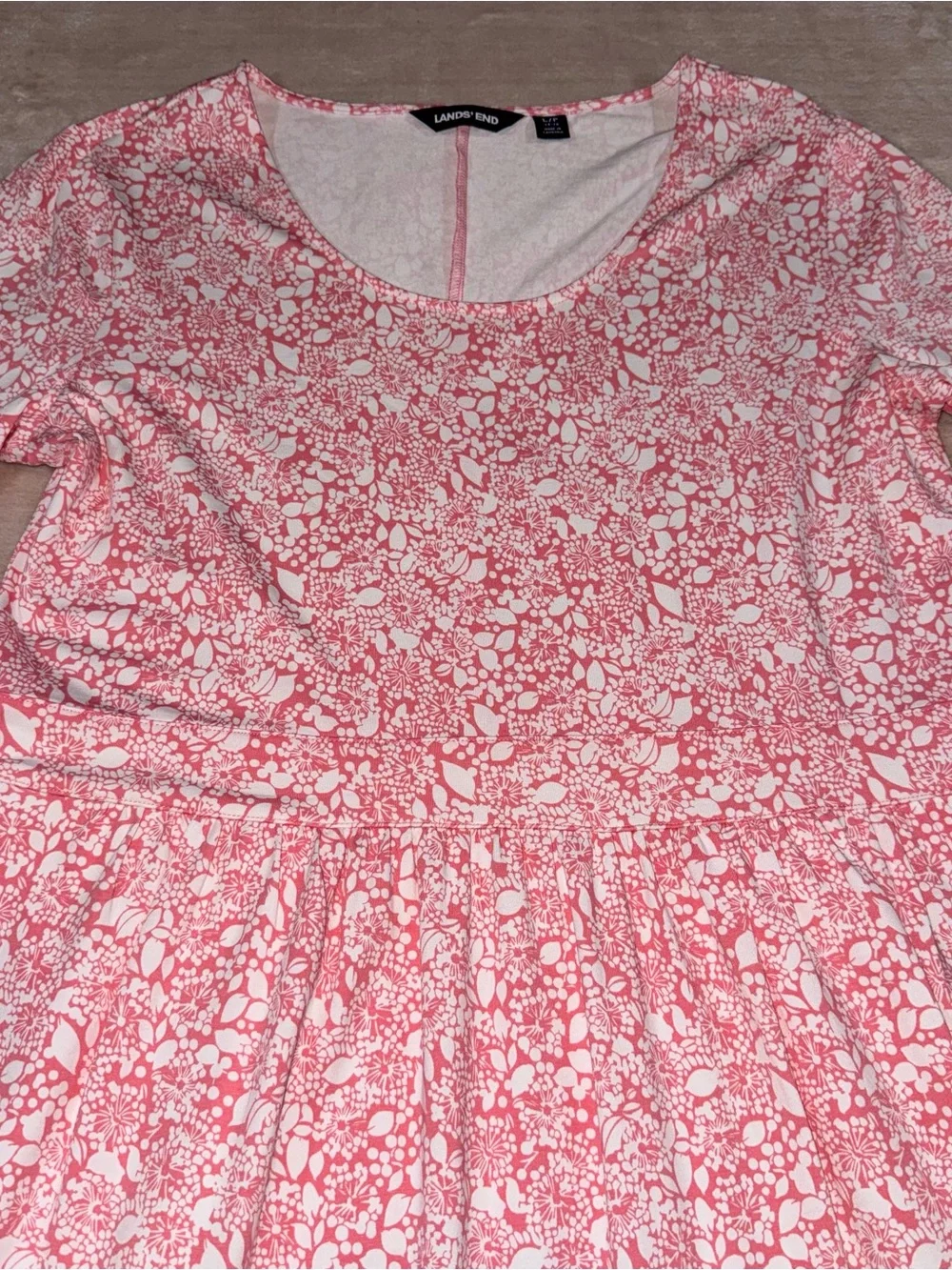 Lands' End Pink and White Floral-Print Midi Dress